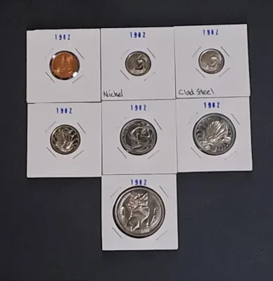 7 pcs set 1980 singapore 1 cent to $1 with nickel & clad steel 5 cents uncirculated