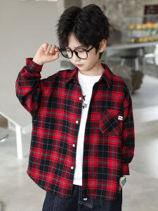 Boys Spring Autumn Plaid Shirt Casual Long Sleeve Cotton Polyester Blend Korean Style Childrens Top for Ages 3-13