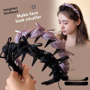 Korean Style Water Diamond Butterfly Knot Toothed Hairband Womens Face Washing Headband High Forehead Frizz Hair Styling Tool Hair Accessories