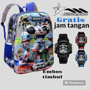 Tas Ransel sekolah gratis jam tangan Tas Ransel anak SD TK karakter kartun lucu