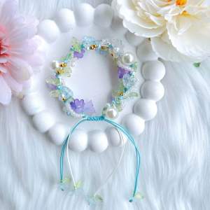 สร้อยข้อมือดอกไม้ เชือกเทียน ปรับขนาดได้ | สร้อยข้อมือแฮนด์เมด สไตล์พาสเทล