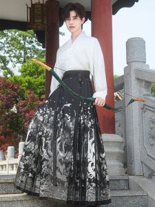 Summer Style Hanfu Mens Traditional Chinese Clothing Adult Tang Suit National Style Heavy Work Collar Top Half Skirt Set