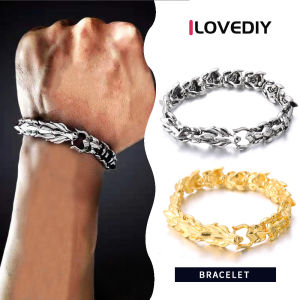 [ILOVEDIY] Ins Trend Niche Design Retro Rock Punk Alloy Keel Hip Hop Bracelet Retro Bracelet