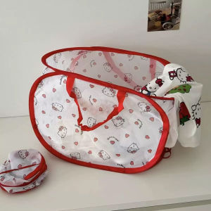 Sanrio | Giỏ Đựng Đồ Giặt Hello Kitty Sanrio Dung Tích Lớn Họa Tiết Hoạt Hình Có Thể Gấp Gọn Chất Liệu Lưới Dùng Để Đựng Quần Áo & Đồ Chơi Phụ Kiện Sắp Xếp Nhà Cửa