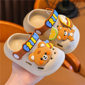Childrens Clog Shoes Summer Cartoon Soft Bottom Bear Head Cover Anti-slip Home Bathing Baby Slip-On Sandals Comfortable Breathable