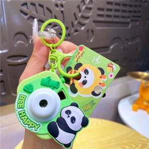 Trendy Cartoon Panda Projection Camera Keychain Slide Projector Student Backpack Decorative Hanging Ornament Creative Gift