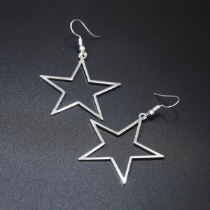 Màu Bạc Rỗng Ngôi Sao Lớn Tòn Ten Bông Tai Pentagram Trang Sức Thời Trang Nữ Cô Gái Hợp Thời Trang Kim Loại Thả Bông Tai