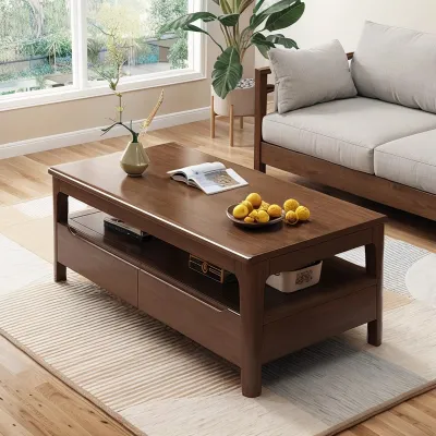 Real Wood Rectangular Drawer Coffee Table for Home