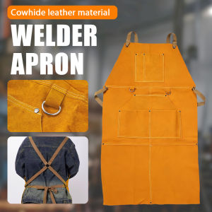 Cowhide Welding Apron Heavy Duty Apron Industrial Use Maximum Protection Tool Storage 6 Large Pockets Chest To Knees Coverage