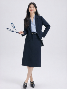 Navy Blue Womens Business Suit Formal Wear Commuter Fashion