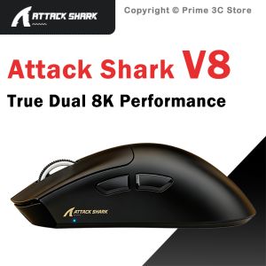 ATTACK SHARK | ATTACK SHARK V8 Dual 8K Wireless Gaming Mouse PAW3950MAX 42000DPI 59g Lightweight Tri-Mode Bluetooth 2.4G Wired Nordic 54L15