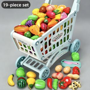 XIDIQI | Simulation Children Supermarket Shopping Cart with Cut and Play Fruit
