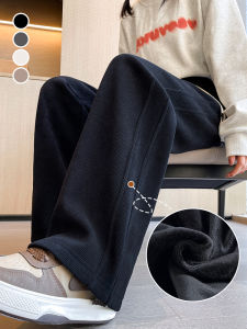 Narrow Wide Leg Pants Female Winter Velvet Short Straight Trousers