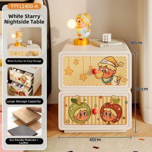 RUIDEDAN | Cartoon Leather & Wood Two-drawer Children Bedside Cabinet