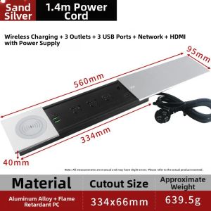 Island Table Embedded Slide Cover Multifunctional Wireless Charging Power Strip