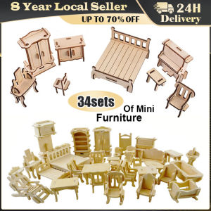 ❤️【Same Day Delivery】【185pcs 】3D Wooden Puzzle Toy 1:12 Mini Wooden Furniture 3D Building Model Doll House Accessories Diy Children Educational Toys ZJJ-Furniture-Puzzle