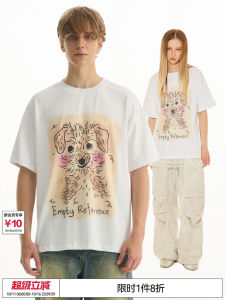 American Retro Original Handwritten Dog Print round Neck Short Sleeve T-Shirt Cotton Casual Summer Top for Teen Boys