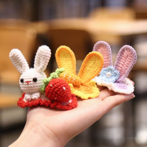 Hand-Woven Wool Barrettes Kids Rabbit Ears Stereo Headwear Cartoon Cute BB Clip Head Clip Little Girls Hair Pin
