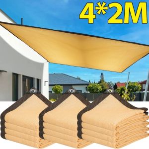 ตาข่ายม่านบังแดดกันแดดในลานกว้าง2*4ม. ใช้บังแดดในสวนแบบเจาะรูใช้บังแดดถุงเก็บความร้อนความร้อนสีเบจหนาสำหรับฤดูร้อน