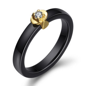 New Fashion 3mm Simple  Black/White Ceramic With Cubic Zirconia Stone Weeding Women  Engagement Brand Rings