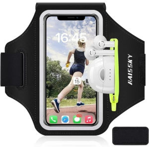 HAISSKY Running Sports Armband With Headphones Zipper Bag For iPhone 17 16 5 14 13 12 Pro Max 16 Plus 16E Wrist Arm Band Holder