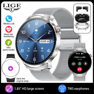LIGE | LIGE Men Smart Watch BT Call Wireless Earbuds TWS 2 in 1 Earphone Health Monitor Noise Cancelling Music Music Headset Smartwatch