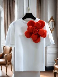 Áo Thun Tay Ngắn Cổ Tròn Rộng Rãi Co Giãn Phong Cách Hàn Quốc Mùa Hè 2025 Áo Thun in Hoa Màu Khối