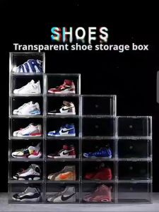 กล่องรองเท้าพลาสติกแข็ง กล่องรองเท้าพลาสติกทรงสูง ชั้นวางรองเท้ากันฝุ่น ตู้เก็บของแบบซ้อนได้