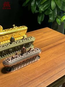 Hiolo Tempat Bakar Dupa Hio Tidur Berbaring Tanpa Kaki Kuningan Tibet Panjang 24 cm