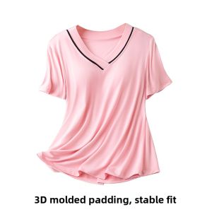HANRANXUE | Modal Seamless Bra Top Short Sleeve T-shirt Womens Undergarment Outerwear Padded Sleep Top