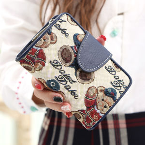 Fashionable Korean Style Womens Wallet Cute  Foldable Coin Purse Short Size PU Leather with Zipper Closure Card Holder