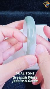 Dual-Tone Triple Tone Greenish White Gold Jadeite A-Grade Bangle (Premium Grade / Natural)