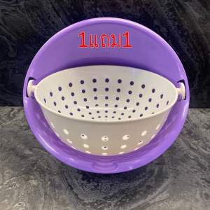 Cookman ❤️1แถม1❤️ ตะกร้าล้างผัก 4สี พลาสติกเกคดA หนา สีสวยตะแกรงล้างผัก ผลไม้ ที่ล้างผัก 2ชั้น สีพาสเทล