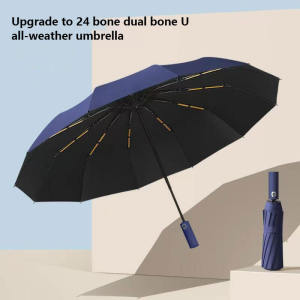 Upgrade 24 Bone Fully Automatic Umbrella Double skeleton Fold Sunscreen Umbrella With Black Glue Sun umbrella Anti UV Business Umbrella Strong Windproof 自动雨伞