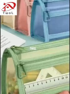 TWOL SHOP 1pcs Pen Case Double Layers Mesh Pen Bag Clear Pencil Case Back to School Supplies