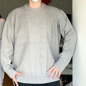 Couple Matching High-End Grey Knitted Shoulder Bared Dress And Sweater Two-Piece Set with Large Collar Autumn Winter Elegance