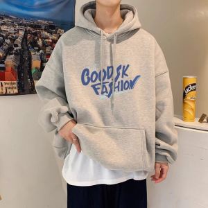 Oversize Hoodie Sweatshirt Thickened Pure Cotton Fleece Youth Autumn Winter Jacket Trendy Brand Casual Loose Fit Printed
