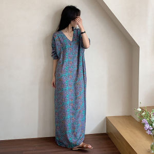 Long Sleeve Cotton Silk Sleep Dress Womens Spring Summer Autumn Thin Long Ankle-Length Ultra-Long Gown Home Clothes Skirt