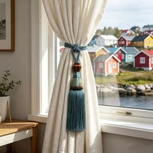 2Pc Luxury Curtain Tieback with Long Tassel Woven Rope Curtain Holdback for Living Room Bedroom Home Decor