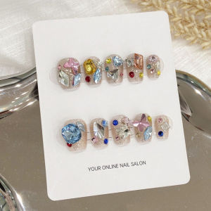 Handmade Nail Art Wearable False Nails Monkey Design Gemstone Rhinestone Nail Tips Removable Cosmetic Tools from China