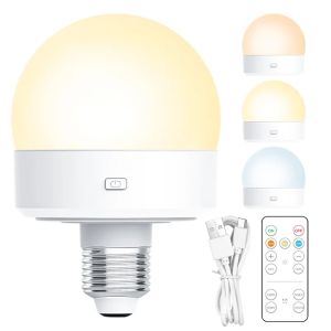 RGBCW LED Rechargeable Light Bulbs Remote Control Battery Operated E26 E27 Light Bulb Timer Dimmable CCT 3 Color Temperatures