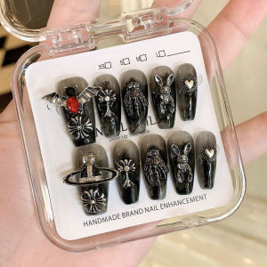 Handmade Gothic Spider ฮาโลวีน Dark Heavy สวมใส่เล็บสติกเกอร์ที่ถอดออกได้กลางสไตล์ยุโรปและอเมริกาแฟชั่น