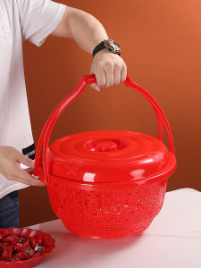 Wedding Celebration Plastic Handheld Double Layer Gift Basket Wedding Supplies Red Joyous Sugar Basket Celebration Basket