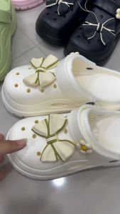 J รองเท้าหัวปิด รองเท้าแฟชั่น รองเท้าเปิดส้น  รองเท้าหัวโต ลายโบว์สุดสวย BE 8627 สี ขาว เขียว ชมพู ดำ ขนาด  36-41