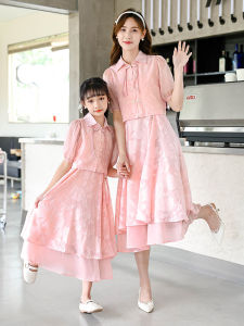 Sweet Summer Skirt Set for Girls New 2025 Stylish Midi Childrens Dress Mother Daughter Matching Outfits Thin Fabric Floral Pattern