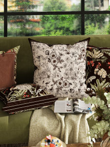 Luxurious French Style Sofa Backrest Pillow Plush Fabric Nap Pillow Window Seat Pillow Cover Polyester Fiber Square Plant Floral Pattern