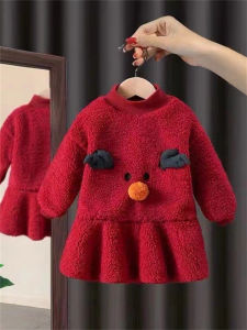 Toddler Velvet Padded Dress Autumn and Winter Clothing New Baby Girl K-style Fashionable Princess Dress Children Heattech Sweater Dress