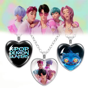 1 PCS KPop Demon Hunters Heart Necklace Derpy Tiger Saja Boys Anime Film Alloy Jewelry Pendant for Fans Gifts