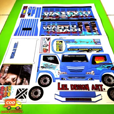 Pola stiker papercraft miniatur truk oleng size besar 2 lembar