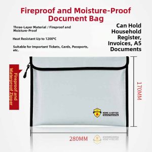 Fireproof Waterproof Sealed Home Use Document Storage Bag Moisture Proof Passport Cash Storage Pouch Polyester Material